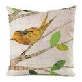 Vogel-Kissenhülle aus Kunstseide mit gelbem Blumenmuster im Vintage-Collage-Design - 45x45cm / Vintage Collage Gelbe Blumen Vogel Muster (11)
