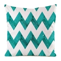 Square faux silk cushion cover featuring teal and white wave patterns with a vintage finish - Teal White Zigzag (21)