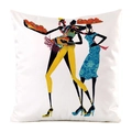 Détail de l'imprimé d'art danseuse africaine sur une housse de coussin carrée en soie - Style d'art de danseuse africaine 4(4)