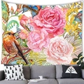 Artistic tapestry with pink roses and brown bird hanging above a grey sofa décor - Watercolor Rose & Bird Style (6) / 150x100(Peach Skin)