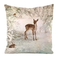 Square faux silk pillowcase with winter forest deer and rabbit print on white background - 45x45cm / Faux Silk / Sika Deer and Bird in Snow Pattern (9)