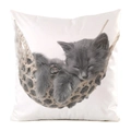 Close-up of cute grey kitten sleeping in hammock print on white silk-textured cushion cover - Grey Kitten Sleeping in Hammock Style (21)