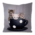 Detail of square cushion cover featuring cute kittens in a polka dot coffee cup - Three Kittens in Coffee Cup Style (19)
