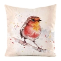 Square faux silk cushion cover with artistic watercolor bird print on beige fabric - Vivid Artistic Bird Illustration Pattern (11) / 45x45cm