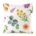 Dettaglio dei motivi botanici ad acquerello su una fodera per cuscino decorativa bianca - 45x45 cm / Stile Floreale Acquerello Multicolore (12)