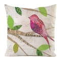 Kissenbezug aus Kunstseide mit rosa Collage-Vogel-Motiv auf einem Zeitungszweig - 45x45cm / Literarische Collage Rosa Gemustert Vogel (13)