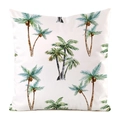 Detail of square pillowcase with hand-painted tropical palm trees on faux silk fabric - 18x18 Inch / Palm Coconut Style (4)