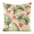Detail view of square pillowcase with tropical hibiscus flowers and green palm leaf print - 18x18 Inch / Hibiscus Style (3)