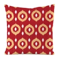 Detail of red faux silk cushion cover featuring ethnic ikat circle patterns and rich texture - Square / Red and Cream