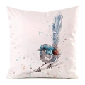 Silk satin square cushion cover with watercolor blue bird on white background - Blue Bird on Branch Watercolor Pattern (12) / 45x45cm