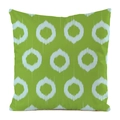 Macro detail of faux silk cushion cover showing green ikat circle texture and fabric weave - Square