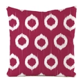 Close-up of deep rose red faux silk cushion cover with white circular geometric pattern - Square