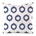 Detail of square cushion cover with navy blue ikat circle pattern on white silk fabric - Square / White Base Deep Blue