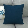 Solid deep blue linen textured square sofa cushion cover on a grey fabric couch - 45x45cm / Dark Blue