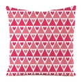 Vue détaillée du tissu en soie synthétique avec motifs de cœurs roses et triangles - Patchwork de Cœurs en Triangle Tricolore (13)