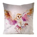 Faux silk square pillowcase featuring vibrant watercolor barn owl print on beige fabric - Colorful Watercolor Style Owl Pattern (14) / 45x45cm