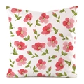 Detailed view of white floral cushion cover with pink flowers and green leaves pattern - 18x18 Inch / Pink Floral Vines (10)