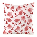 Detailed close-up of pink floral pattern on a white square cushion cover with leaf accents - 18x18 Inch / Pink Petal Flower (9)