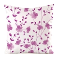 Close-up of elegant purple floral patterns on white faux silk decorative cushion cover - 18x18 Inch / Purple Branches (6)