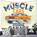 Vintage American muscle car peach skin tapestry for garage style wall decor - 150x100cm / Peach Skin / Orange and Blue Muscle Car (Style 1)