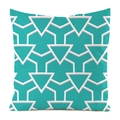 Détail de la taie d'oreiller bleu sarcelle avec motifs géométriques en soie artificielle - Triangle Géométrique Bleu Lac (9)