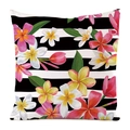 Détail de l'imprimé floral Plumeria tropical sur une housse de coussin rayée - 45x45cm / Rayures Classiques Floral Tropical (13)