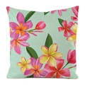 Détail de l'imprimé frangipanier tropical sur housse de coussin en soie synthétique - 45x45cm / Vert Menthe Frangipanier (16)