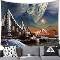 Sci-fi outer space wall tapestry featuring futuristic city and planet over a sofa - 15 / 100x70(Peach Skin)