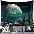 Sci-fi outer space tapestry with planets and mountains hung above a modern gray sofa - 9 / 100x70(Peach Skin)
