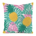 Close-up of tropical cushion cover with yellow pineapple and monstera leaf print - White Background Pineapple Tropical Style (23)