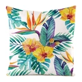 Detail of vibrant tropical floral watercolor print on a white decorative throw pillow cover - White Background Watercolor Tropical Orchid Style (22)