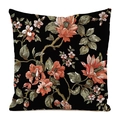 Detailed view of the vibrant floral print on black silk fabric cushion cover for home decor - Black Background Vintage Floral Style (20)