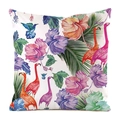 Detail of tropical faux silk cushion cover featuring hummingbirds and floral print - White Background Flamingo Tropical Style (19)