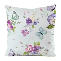 Detail of light blue floral pillow cover with pansies and butterflies on silk texture - Light Blue Background Pansy Butterfly Style (16)