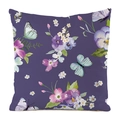 Detail showing high-quality silk texture and tropical floral butterfly print on pillowcase - Purple Background Pansy Butterfly Style (15)