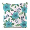 Funda de cojín de seda sintética con estampado floral de loro azul sobre beige - Floral Cian (1)