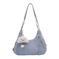 Large light blue hobo shoulder bag with zipper pockets and cute cloud charm accessory - With Pendant / Blue
