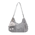 Sac hobo gris plissé pour femme avec bandoulière réglable et pendentif nuage - Avec Pendentif / Argenté