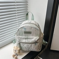 Mini-Rucksack mit Blumenmuster, Bambus- und Schmetterlingsmotiven und Plüschbär-Anhänger - Mit Anhänger / Grün