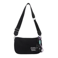 Black nylon crossbody pillow bag with adjustable wide strap and decorative bow pendant - With Pendant / Black