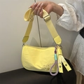 Bright yellow nylon crescent bag with CHOU P embroidery and colorful braided pendant - Yellow With Pendant