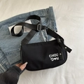 Chic black pillow crossbody bag with white heart print and adjustable webbing strap - No Pendant / Black