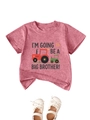 Detail of red cotton kids T-shirt featuring I'm going to be a big brother tractor print - 90cm / Peach