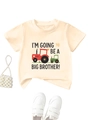Detail of cotton kids t-shirt with tractor print and I'M GOING TO BE A BIG BROTHER text - 90cm / Apricot