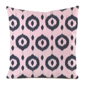 Pink faux silk square cushion cover featuring a gray geometric ikat textured pattern - Square