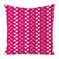 Pink satin square pillowcase featuring cream and light pink heart pattern for home decor - Rose Pink Vertically Arranged Hearts (4)