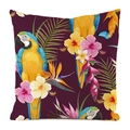 Funda de cojín con loro tropical e hibisco en tela de seda sintética morado oscuro - Loro Tropical Púrpura Oscuro (3)