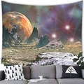 Arazzo fantasy sci-fi con pianeta gigante e montagne innevate in viola e verde - 150x100cm / Stile Nebulosa Viola E Montagna Innevata / Pelle di Pesca