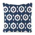 Faux silk sofa cushion cover featuring navy blue ikat circular pattern and white geometry - Square / Navy Blue White