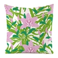 Funda de cojín tropical con lirios rosas y hojas verdes sobre fondo blanco - Estilo Lirio Rosa (2)